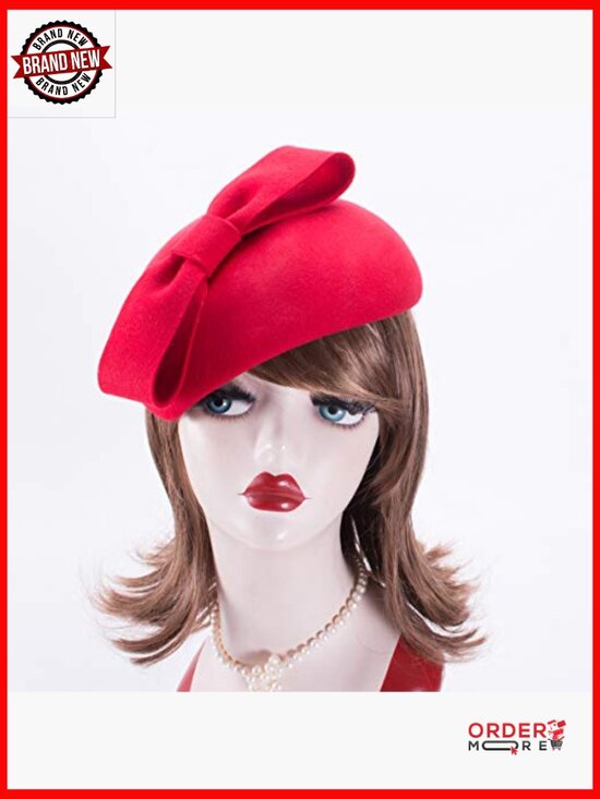 Vintage Wool Felt Beret Hat Clip On Fascinator Derby Bow Tam main image 7